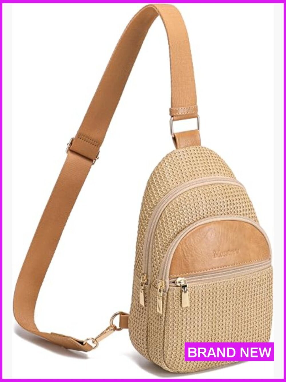 Faux Straw Crossbody Bag Woven Summer Beach Purse RFID Anti Theft Sling Small